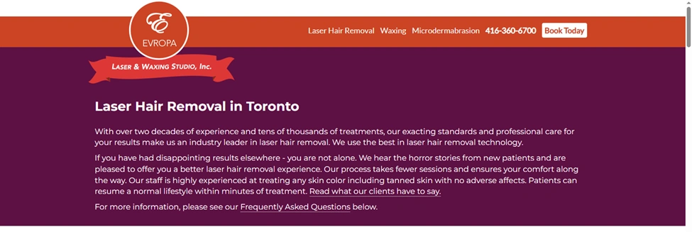 Evropa toronto downtown laser hair removal.