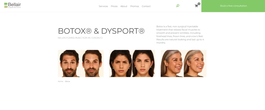 Bellair Laser Clinic offers aesthetic treatment for botox Toronto Yorkville.