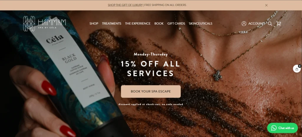 Hammam Spa by Céla offering beauty services at Toronto med spa 1624 Bayview.