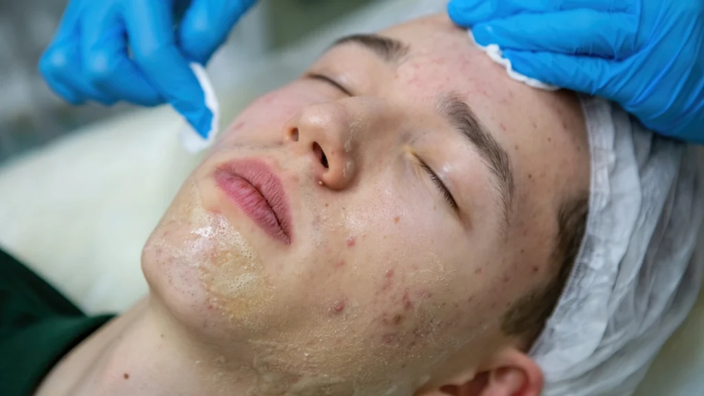Acnelan peel acne treatment procedure information.