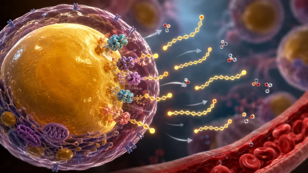 Glucagon lipolysis supports the release of fatty acids during energy metabolism. 