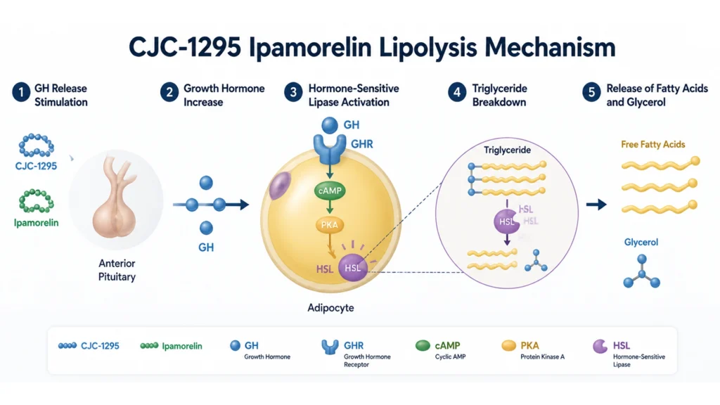 CJC-1295 Ipamorelin lipolysis mechanism.