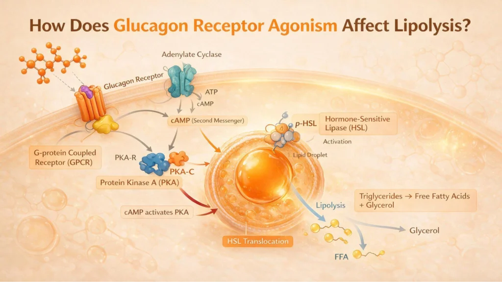 Glucagon receptor agonism lipolysis retatrutide effect. 