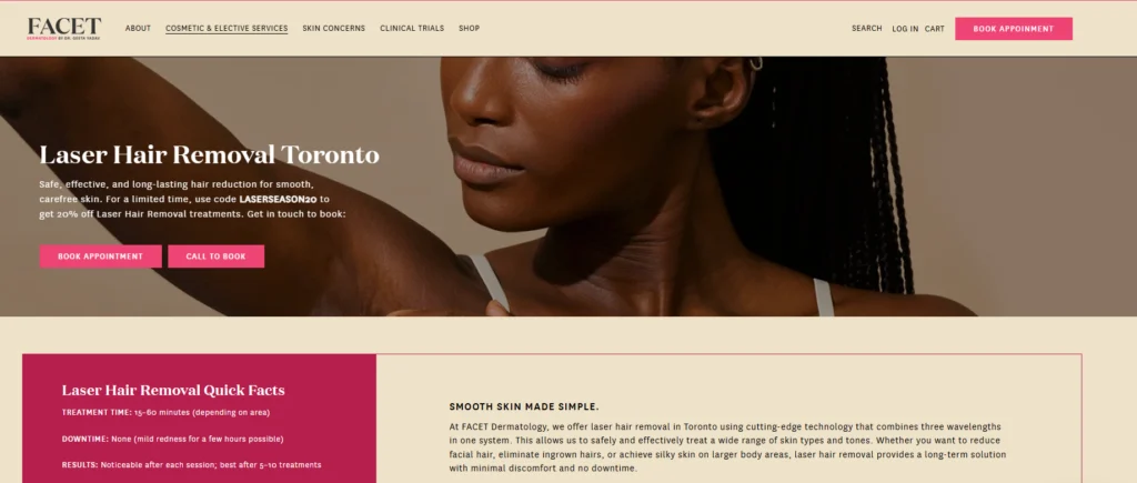 Facet Dermatology - one of the facial laser hair removal clinics in Toronto.