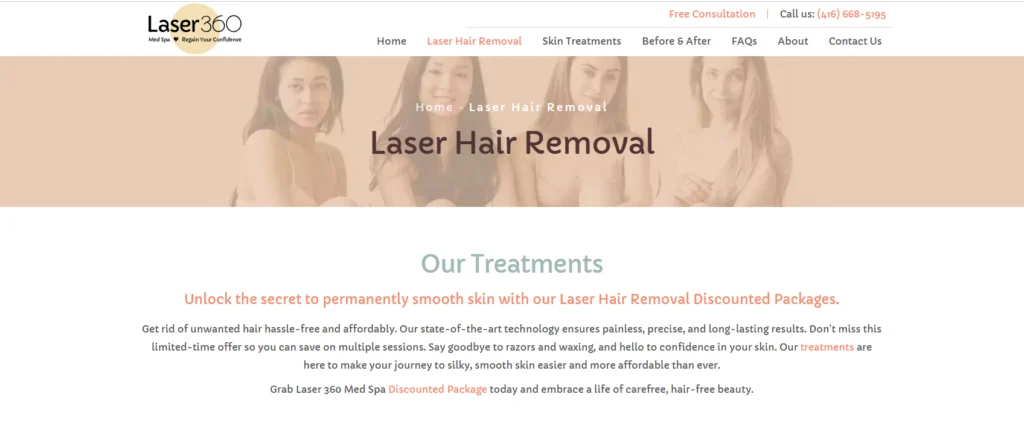 Laser 360 Medspa - full leg laser hair removal clinics in Toronto.