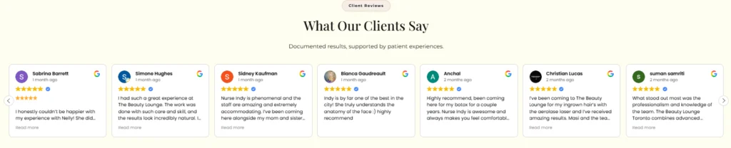 The Beauty Lounge Toronto ratings and reviews for back laser hair removal.