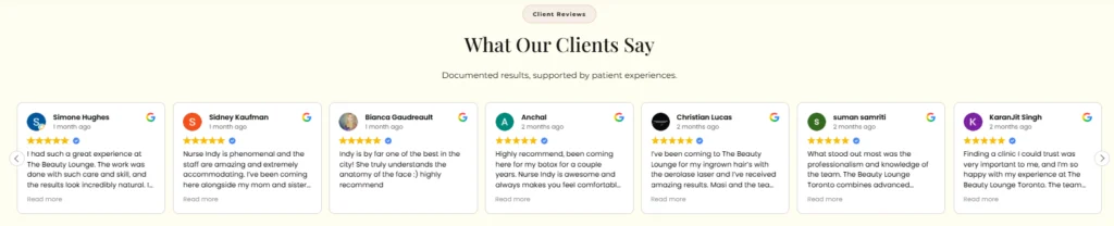 The Beauty Lounge Toronto ratings and reviews for laser hair removal.